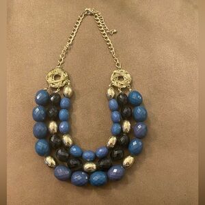 Beaded Blue and Gold Necklace